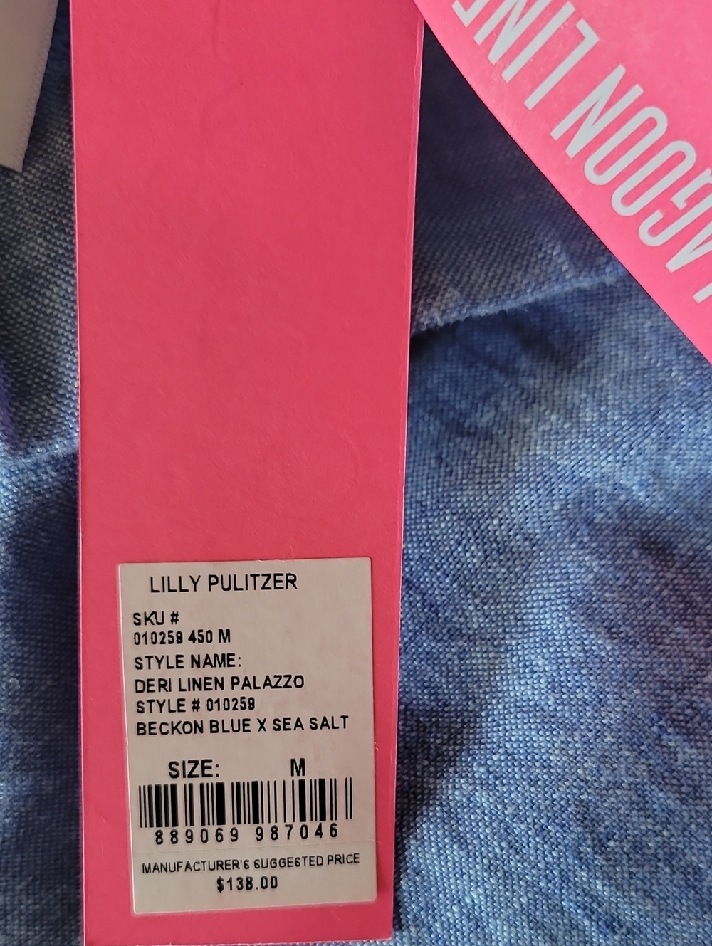 Lilly Pulitzer 100% Linen Deri Pants in Beckon Blue x Sea Salt - Picture 11 of 12